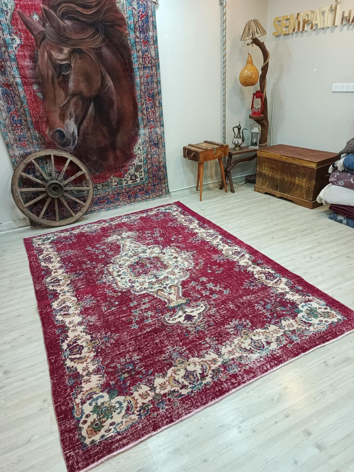 Handwoven Natural Wool Vintage Rug — detail view 5, handmade vintage rug
