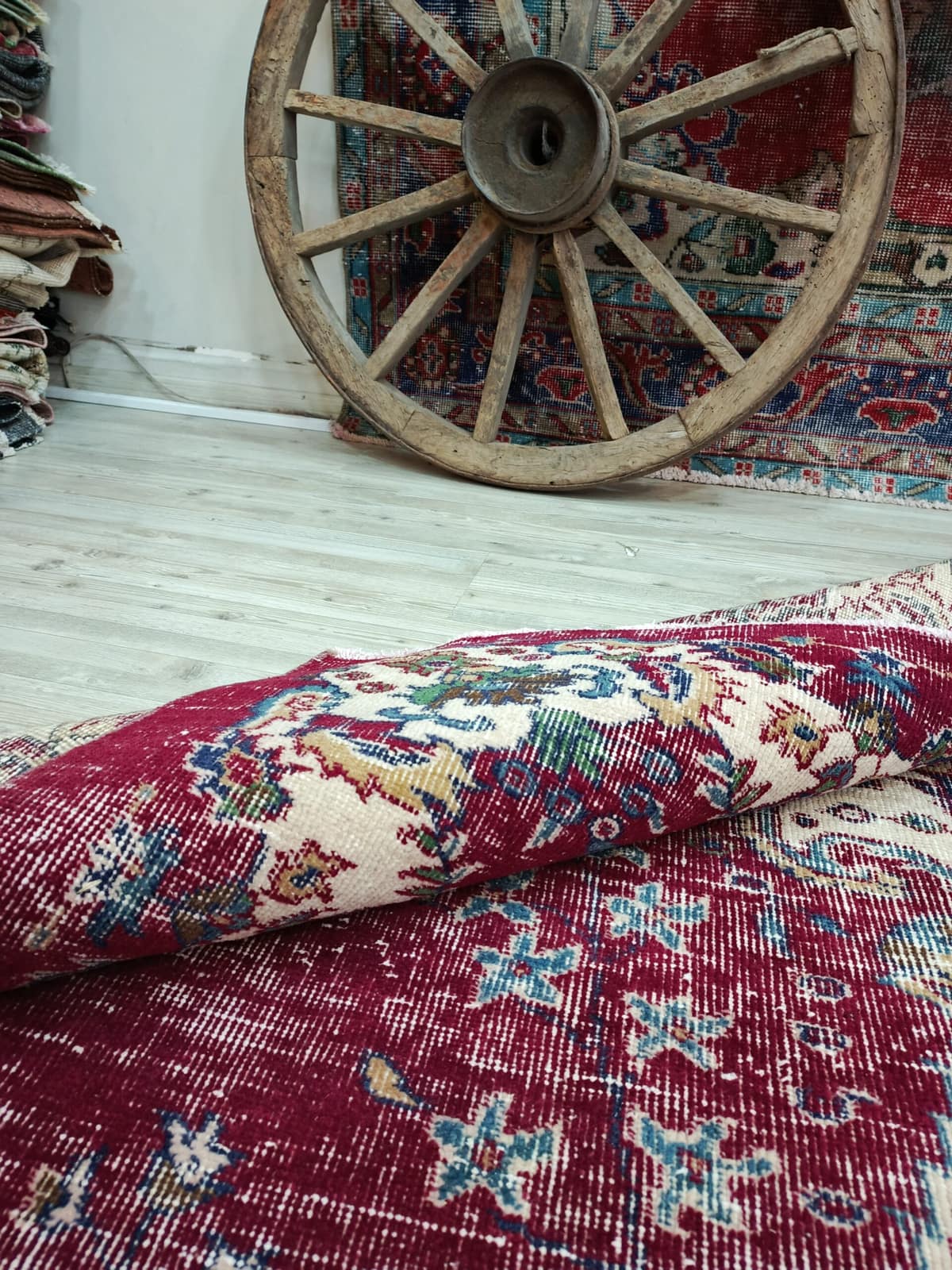 Handwoven Natural Wool Vintage Rug — detail view 3, handmade vintage rug