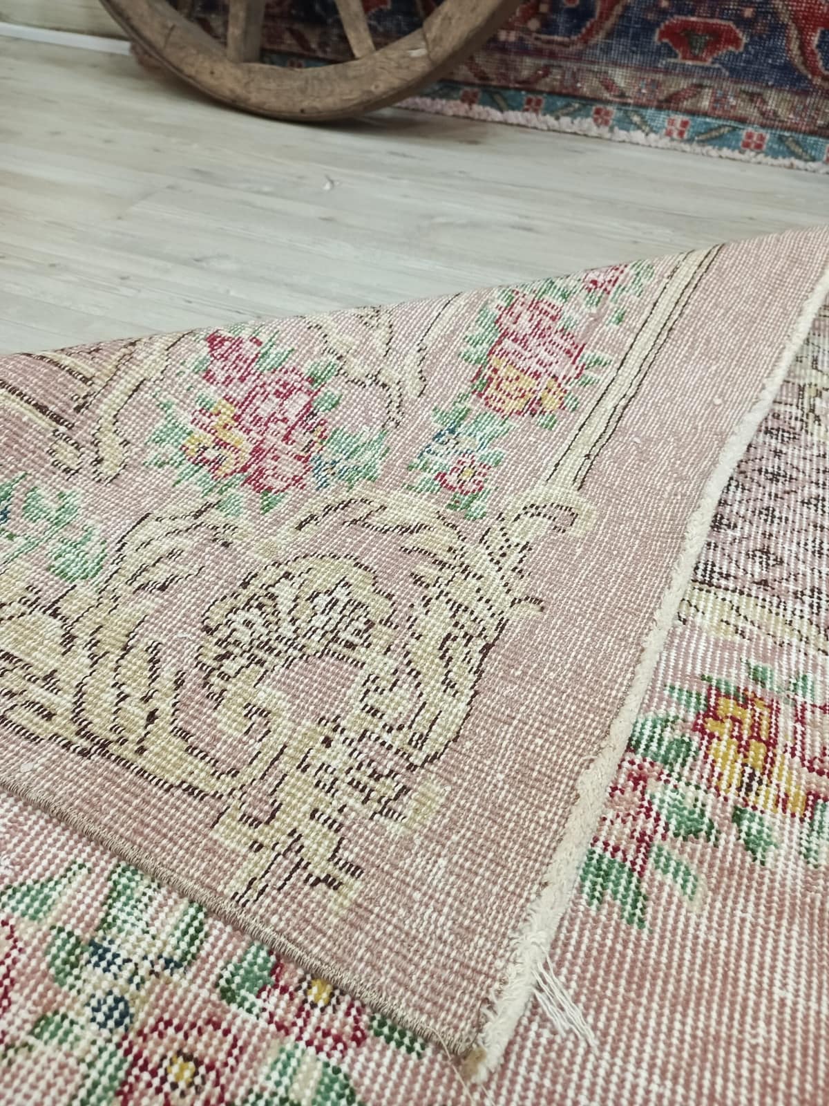 Hand-Woven Vintage Natural Wool Rug — detail view 2, handmade vintage rug