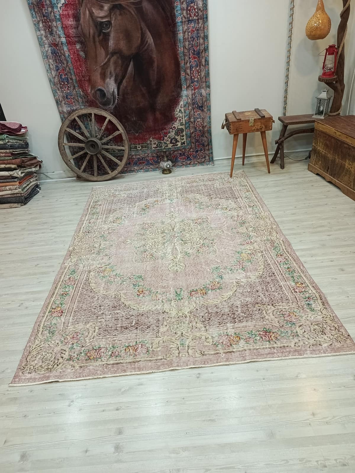 Hand-Woven Vintage Natural Wool Rug — detail view 5, handmade vintage rug
