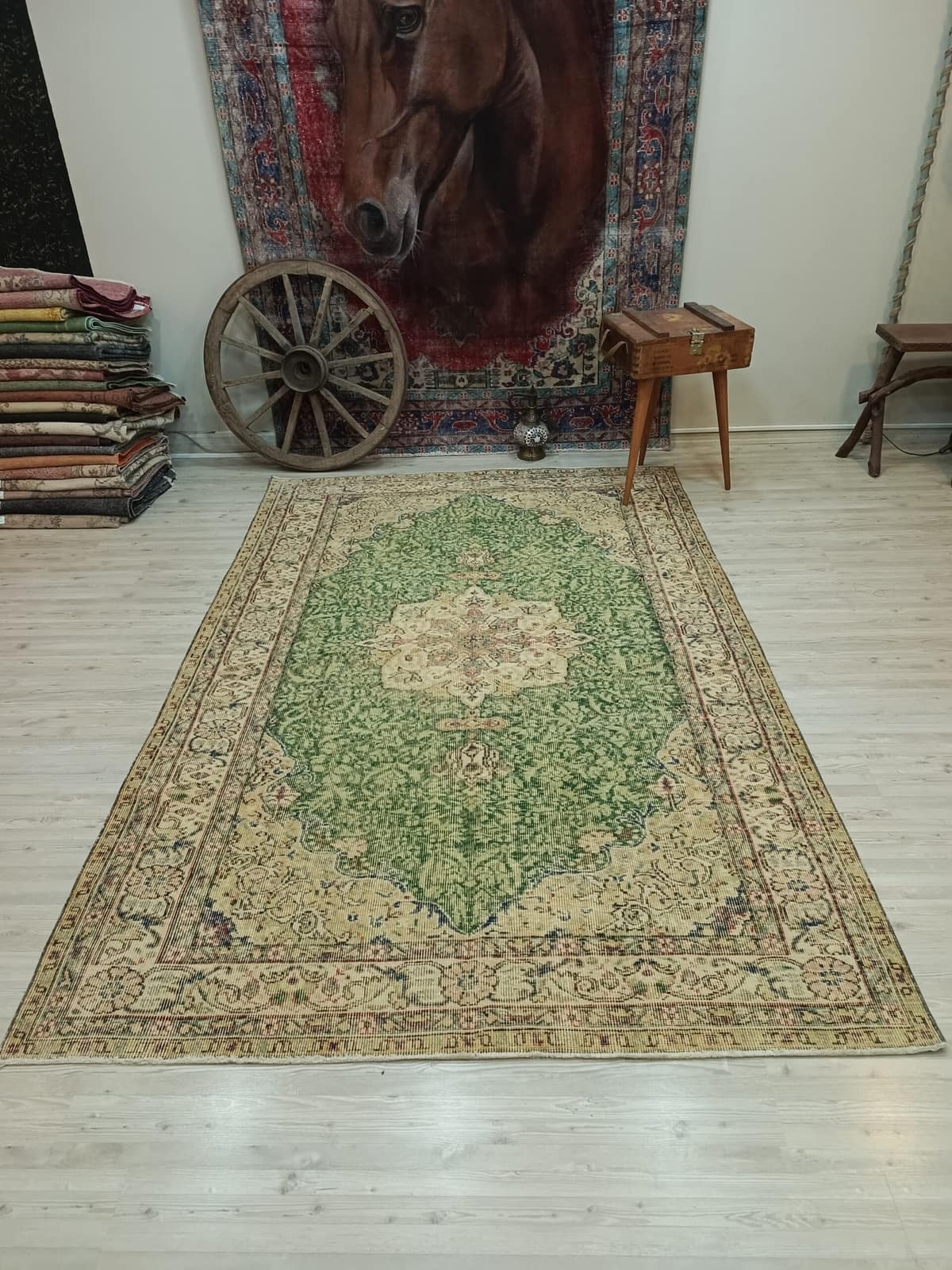 Distressed Natural Wool Handwoven Rug — detail view 5, vintage vintage rug