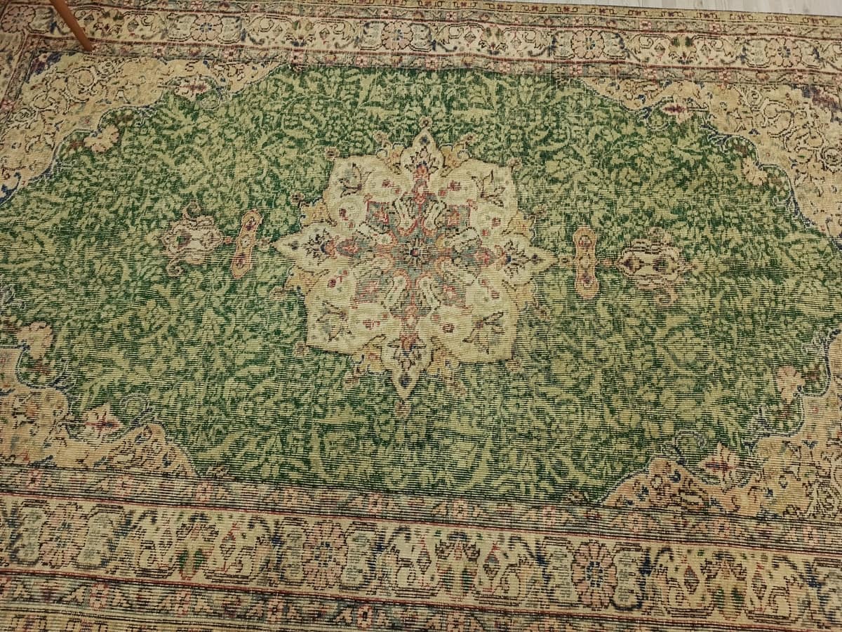 Distressed Natural Wool Handwoven Rug — detail view 4, vintage vintage rug