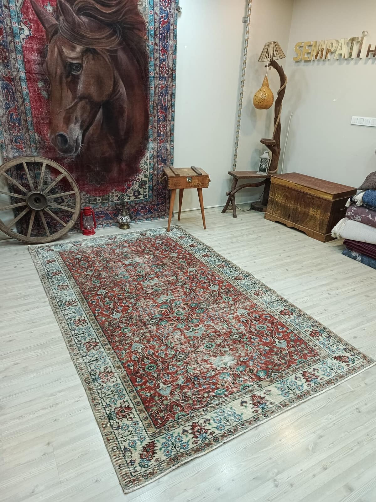 Wool & Cotton Distressed Rug, vintage rug, Handmade, hand-knotted cotton, size 164 × 265 cm, from Milas