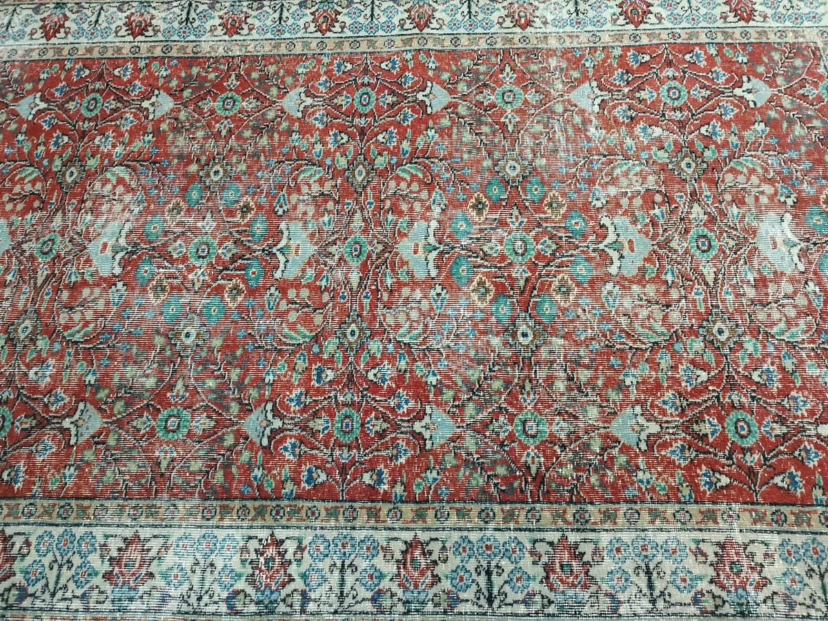 Wool & Cotton Distressed Rug — detail view 3, handmade vintage rug