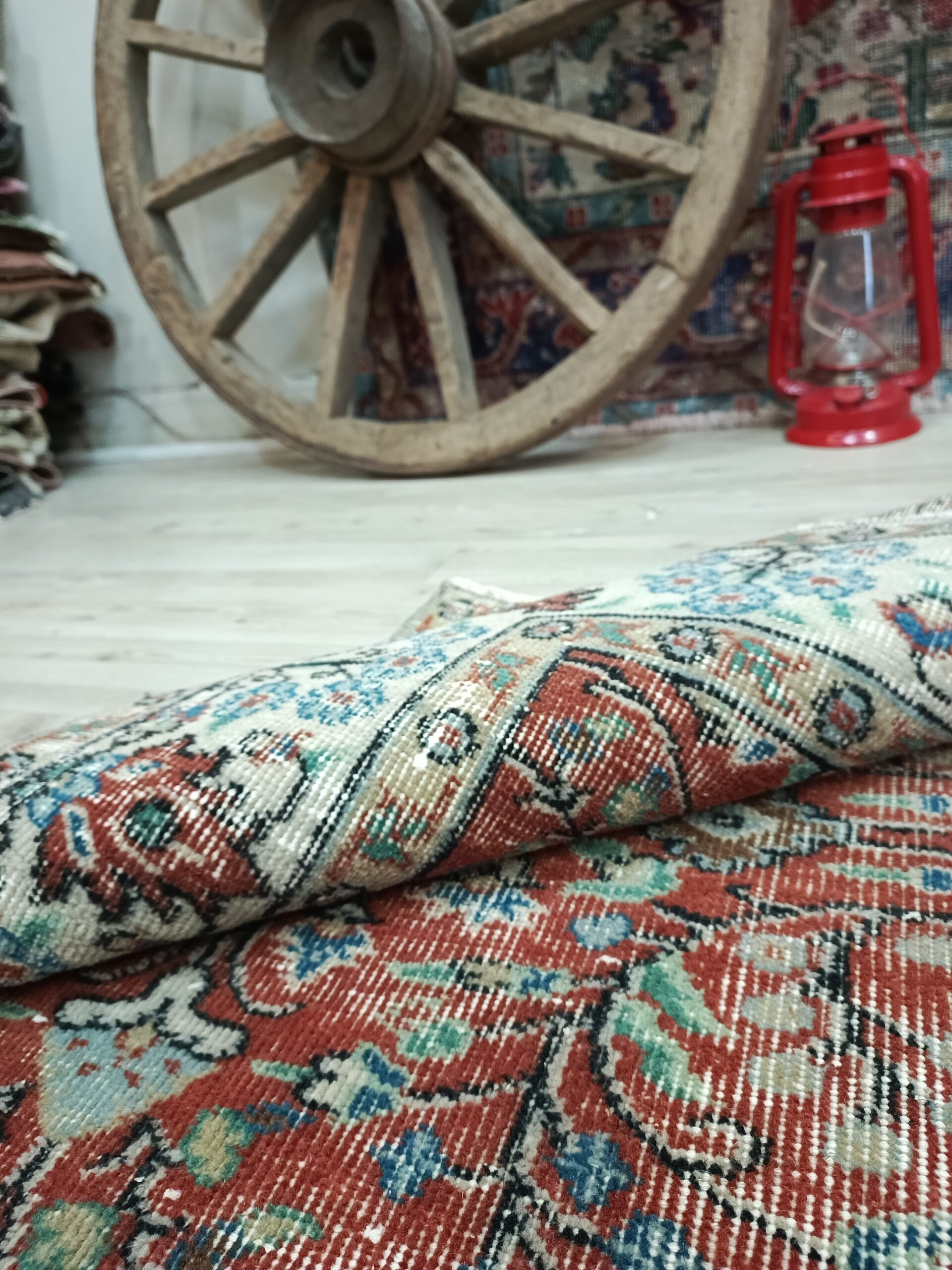 Wool & Cotton Distressed Rug — detail view 4, handmade vintage rug
