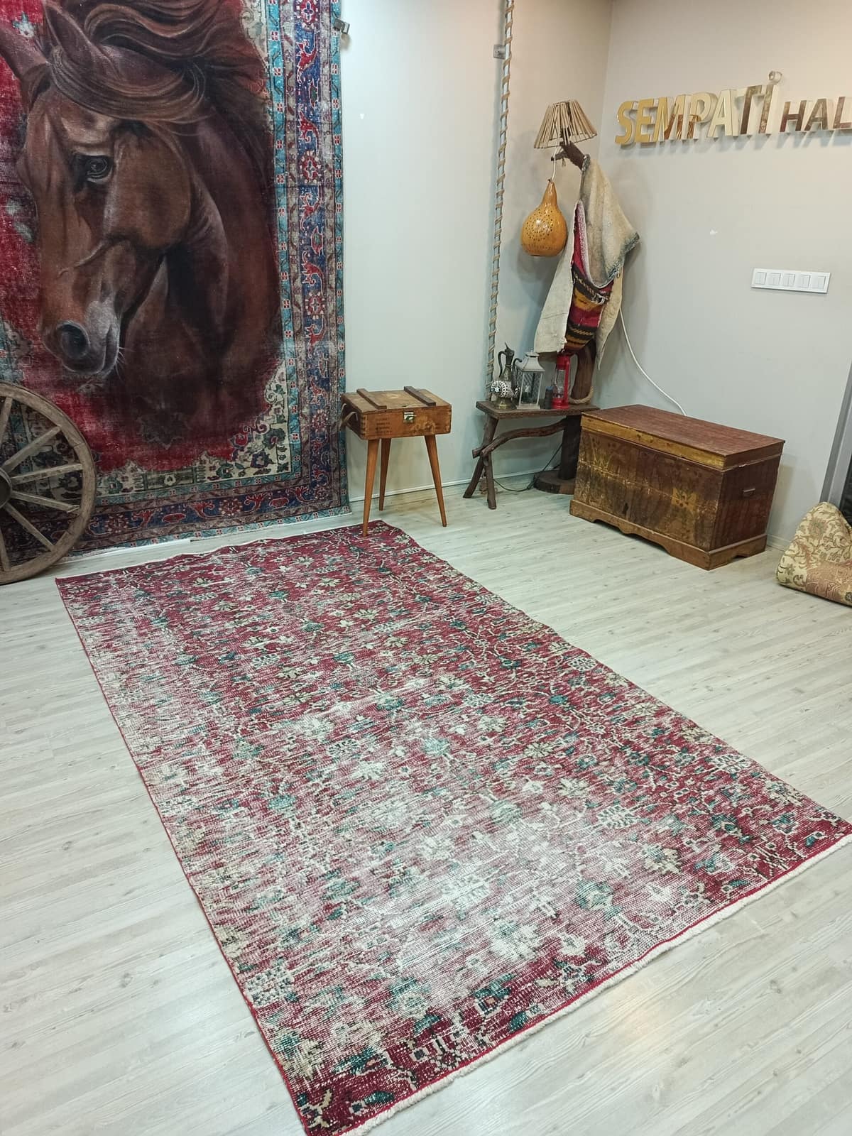 100% Wool Vintage Hand-Woven Rug, vintage rug, Vintage, hand-knotted wool & cotton, size 158 × 271 cm, from Yahyalı