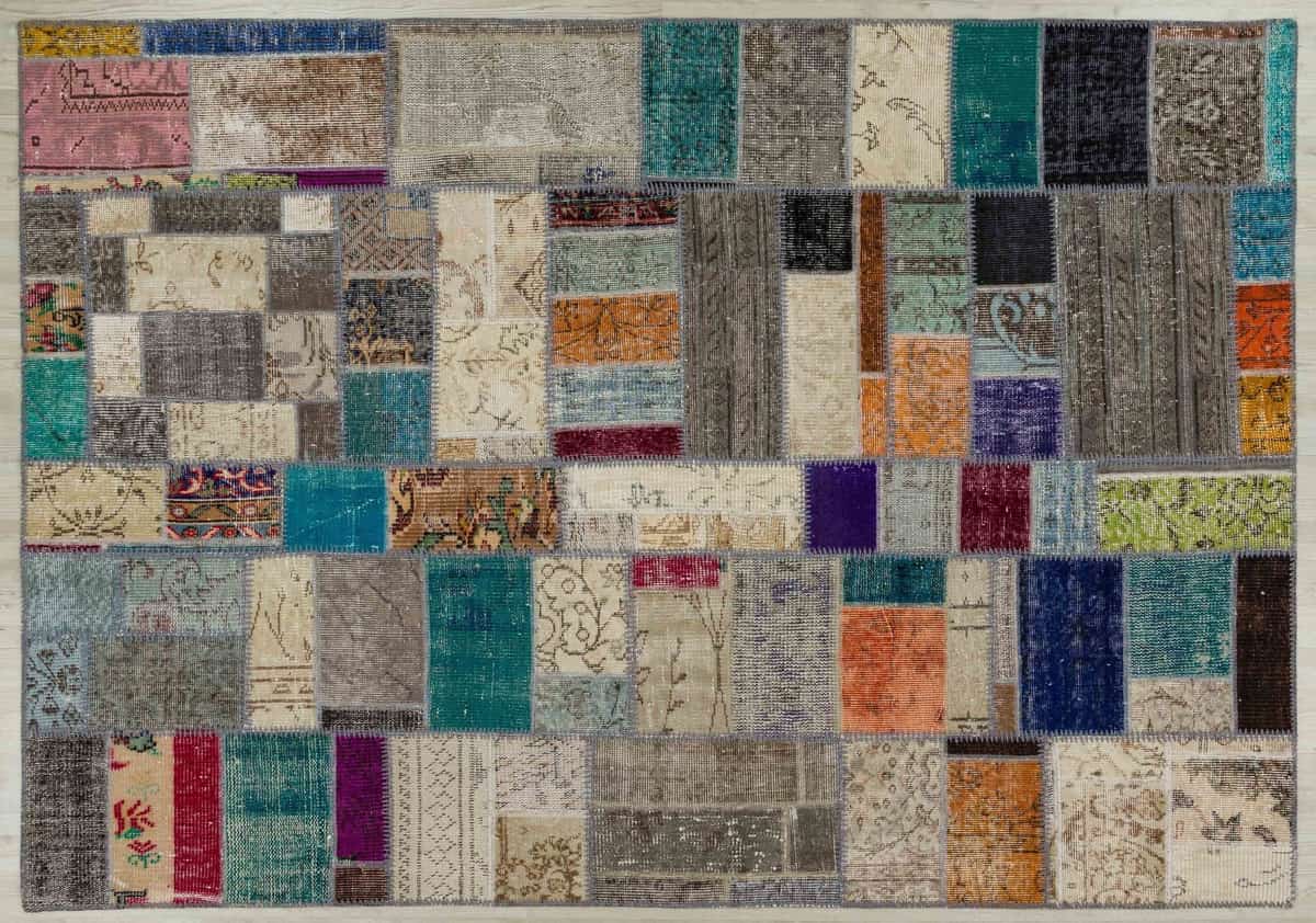 Hand-Woven Distressed Custom Patchwork Rug, Handmade rug, wool & cotton wool/weave, size 160 × 230 cm, from Cappadocia, SKU 5141