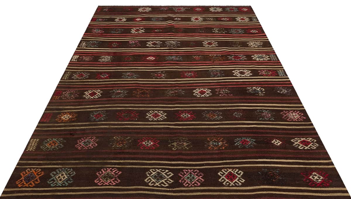 Authentic Handwoven Distressed Vintage Kilim | Brown, Kilim rug, wool wool/weave, size 187 × 247 cm, from Anatolia, SKU 9862