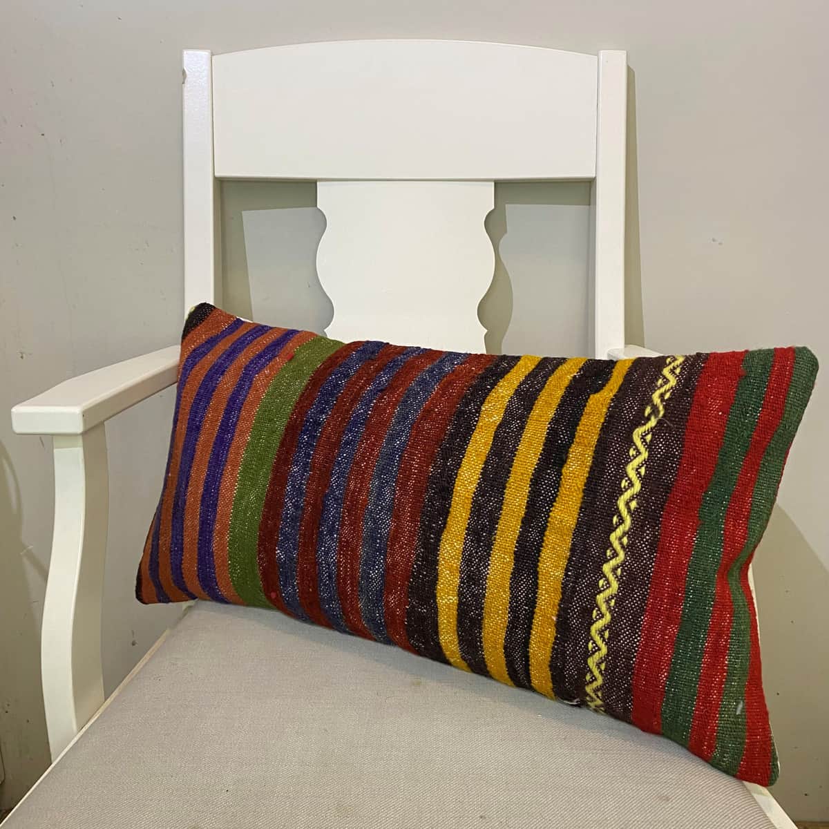 Hand-Woven Patchwork Pillowcase, Kilim rug, wool & cotton wool/weave, size 30 × 60 cm, from Bergama, SKU 596