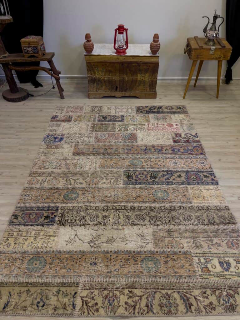 Unique Handwoven Patchwork Rug, Handmade rug, silk wool/weave, size 165 × 235 cm, from Van, SKU 4051