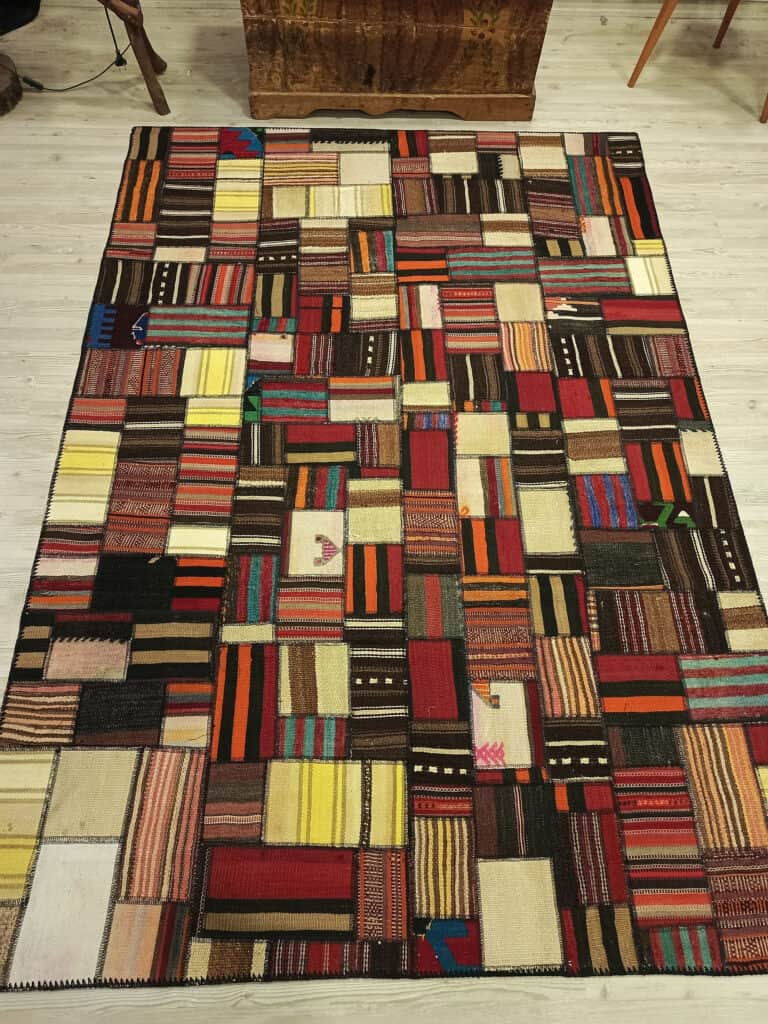 Custom-Designed Patchwork Rug, Handmade rug, wool wool/weave, size 230 × 160 cm, from Yahyalı, SKU 6523