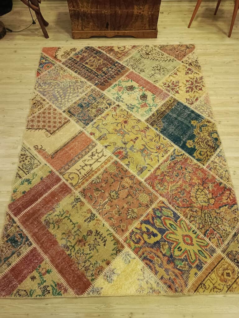 Colorful Hand-Woven Patchwork Rug, Handmade rug, wool & cotton wool/weave, size 230 × 160 cm, from Konya, SKU 6524