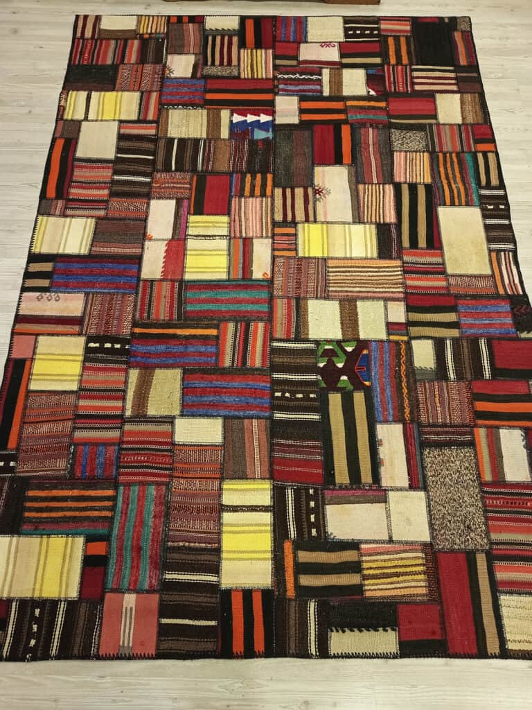 Anatolian Patchwork Rug, Handwoven, Handmade rug, wool & cotton wool/weave, size 230 × 160 cm, from Kayseri, SKU 6520