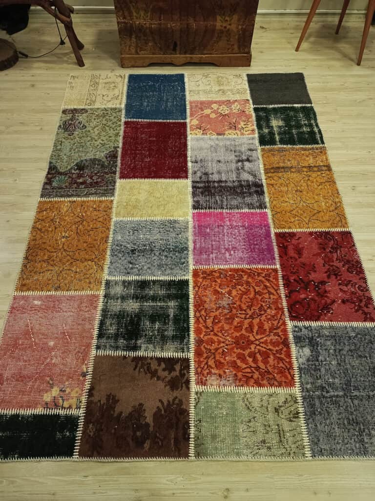 Antique-Style Patchwork Rug, Handmade rug, wool wool/weave, size 230 × 160 cm, from Isparta, SKU 6521