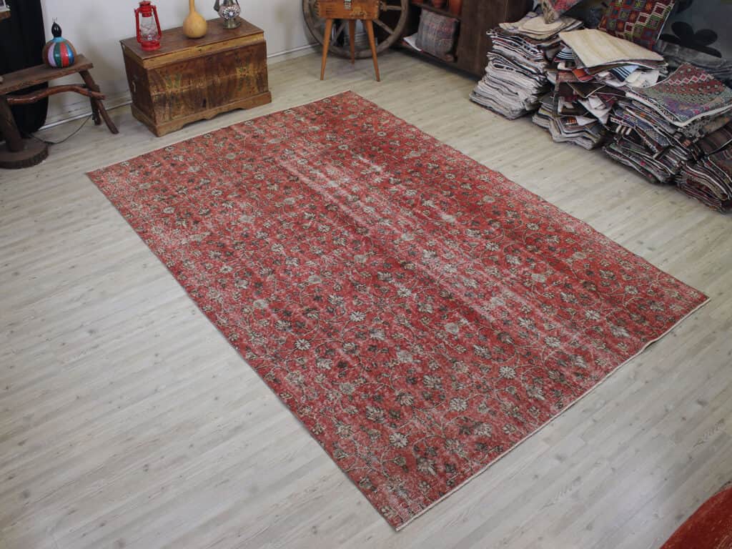 Vintage Handmade Rug, Distressed, Handmade rug, wool & cotton wool/weave, size 203 × 303 cm, from Anatolia, SKU 10540