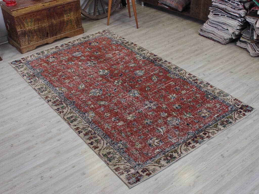Handmade Distressed Wool Rug, Handmade rug, silk wool/weave, size 142 × 235 cm, from Kayseri, SKU 10585