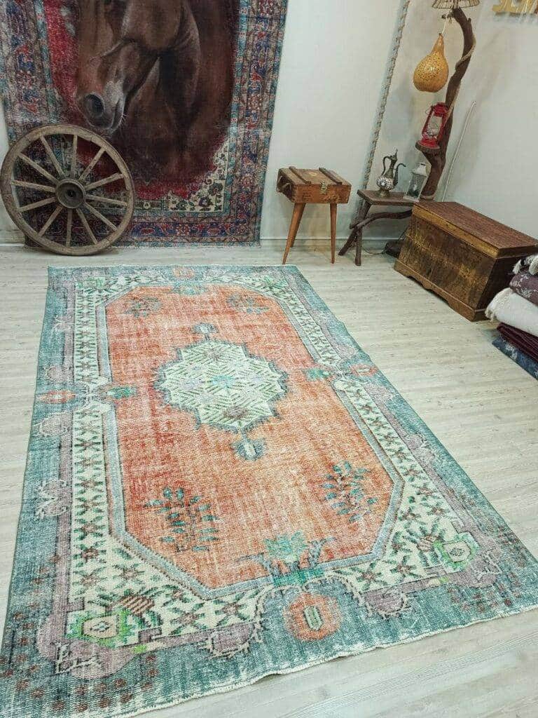 Handwoven Natural Wool Rug, Handmade rug, wool, cotton & silk wool/weave, size 180 × 287 cm, from Anatolia, SKU 10824