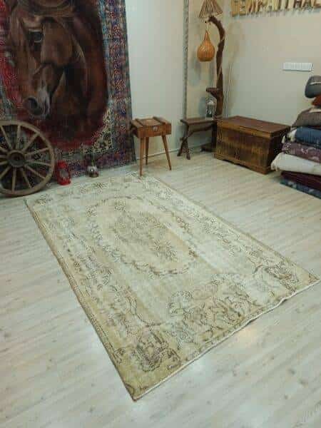 Vintage Wool Rug, Vintage rug, cotton wool/weave, size 150 × 269 cm, from Yahyalı, SKU 10838
