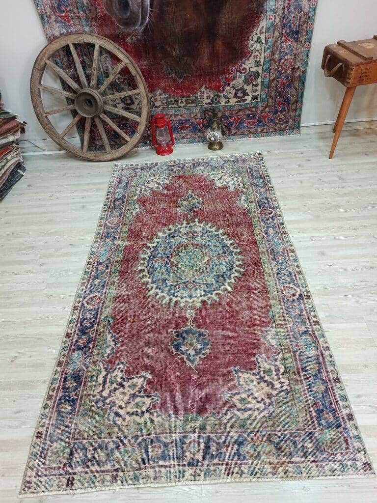 100% Handwoven Vintage Rug, Vintage rug, wool, cotton & silk wool/weave, size 115 × 214 cm, from Demirci, SKU 10843