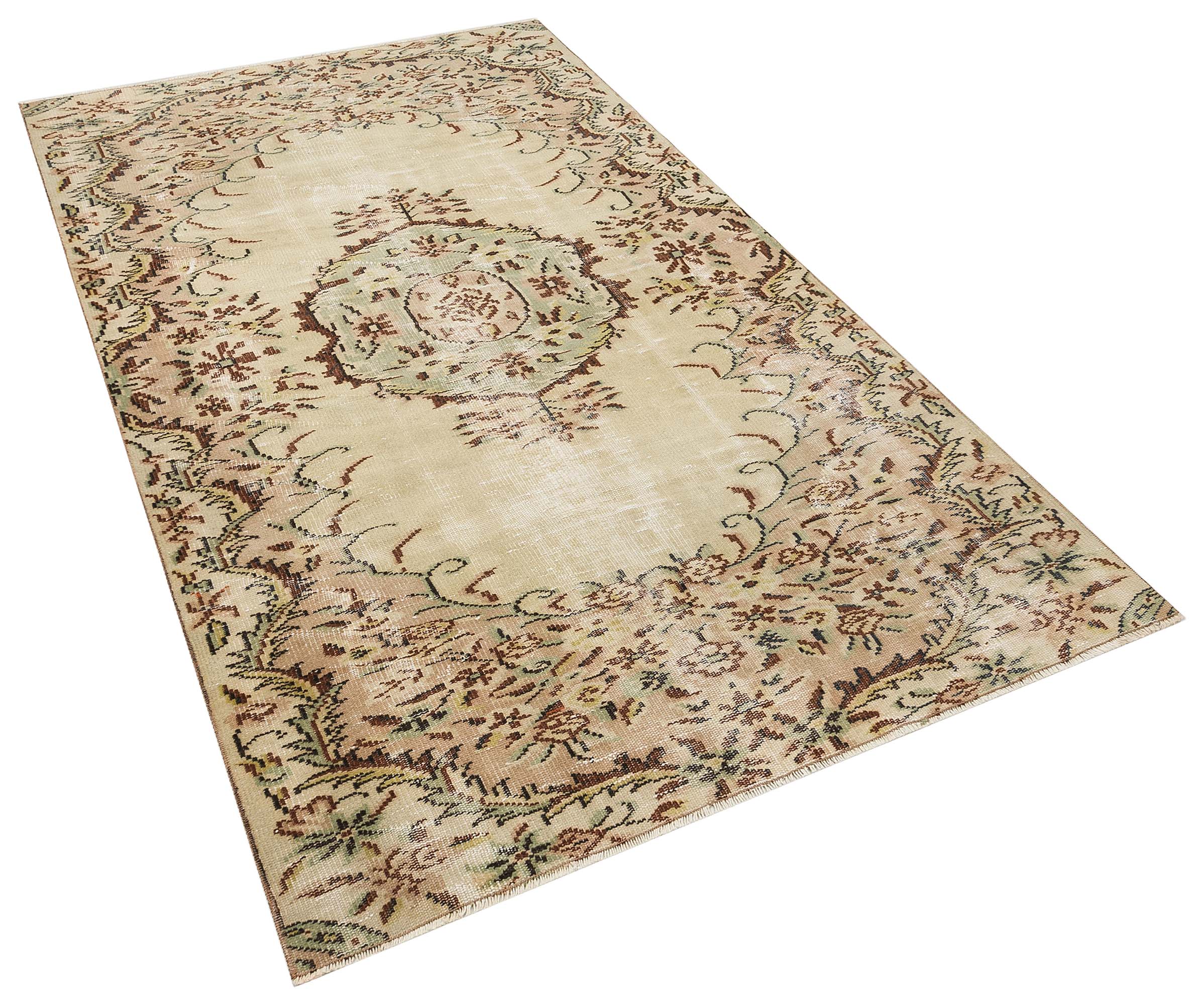 Authentic Hand-Woven Distressed Rug, Handmade rug, wool & cotton wool/weave, size 141 × 247 cm, from Gördes, SKU 10121