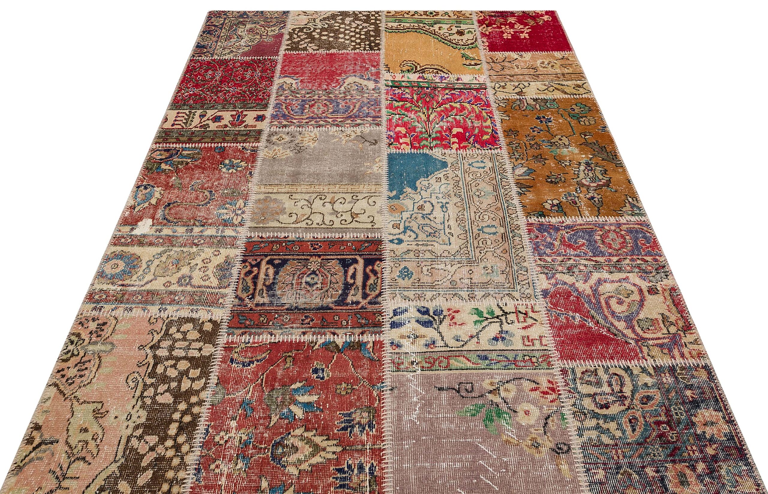 Patchwork-Style Distressed Rug, Handmade rug, wool, cotton & silk wool/weave, size 160 × 230 cm, from Ladik, SKU 6217
