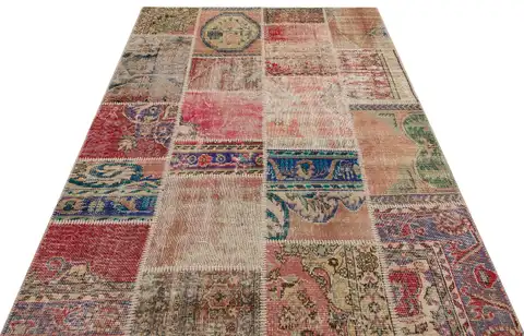 Patchwork Distressed Hand-Knotted Rug, Handmade rug, silk wool/weave, size 160 × 230 cm, from Konya, SKU 6236