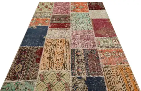 Handmade Patchwork Unique Rug, Handmade rug, wool, cotton & silk wool/weave, size 160 × 230 cm, from Antalya, SKU 6252