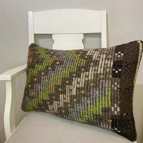 Hand-Woven Patchwork Pillowcase, Kilim rug, wool, cotton & silk wool/weave, size 40 × 60 cm, from Bursa, SKU 426