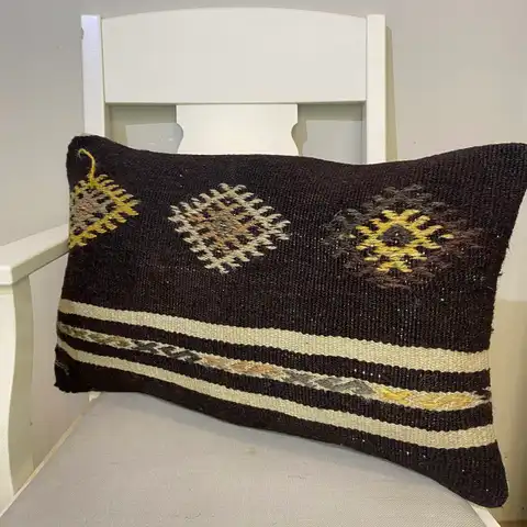 Hand-Woven Patchwork Pillowcase, Kilim rug, wool wool/weave, size 40 × 60 cm, from Oushak, SKU 455
