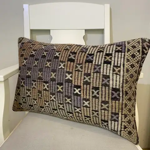 Hand-Woven Patchwork Pillow Cover, Kilim rug, wool wool/weave, size 40 × 60 cm, from Bursa, SKU 458