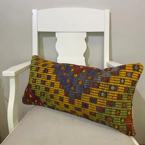 Hand-Woven Patchwork Pillowcase, Kilim rug, cotton wool/weave, size 30 × 60 cm, from Gördes, SKU 564