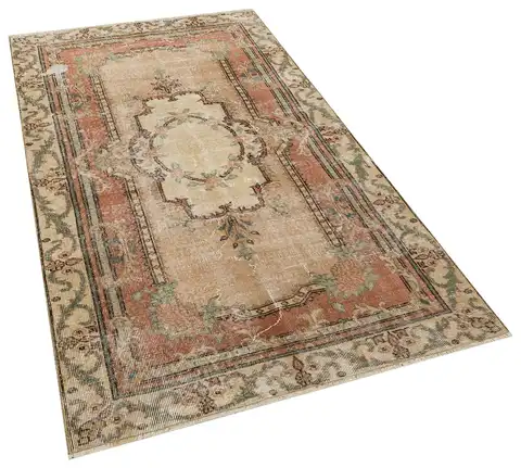 Hand-Woven Vintage Distressed Rug, Handmade rug, wool, cotton & silk wool/weave, size 120 × 201 cm, from Bergama, SKU 10341