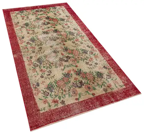 Unique Vintage Distressed Rug, Handmade rug, wool & cotton wool/weave, size 111 × 206 cm, from Antalya, SKU 10345