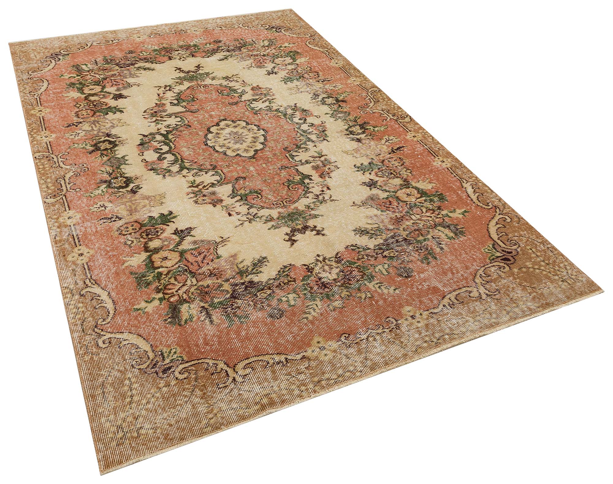 Unique Vintage Distressed Rug, Handmade rug, wool & cotton wool/weave, size 167 × 253 cm, from Isparta, SKU 10385