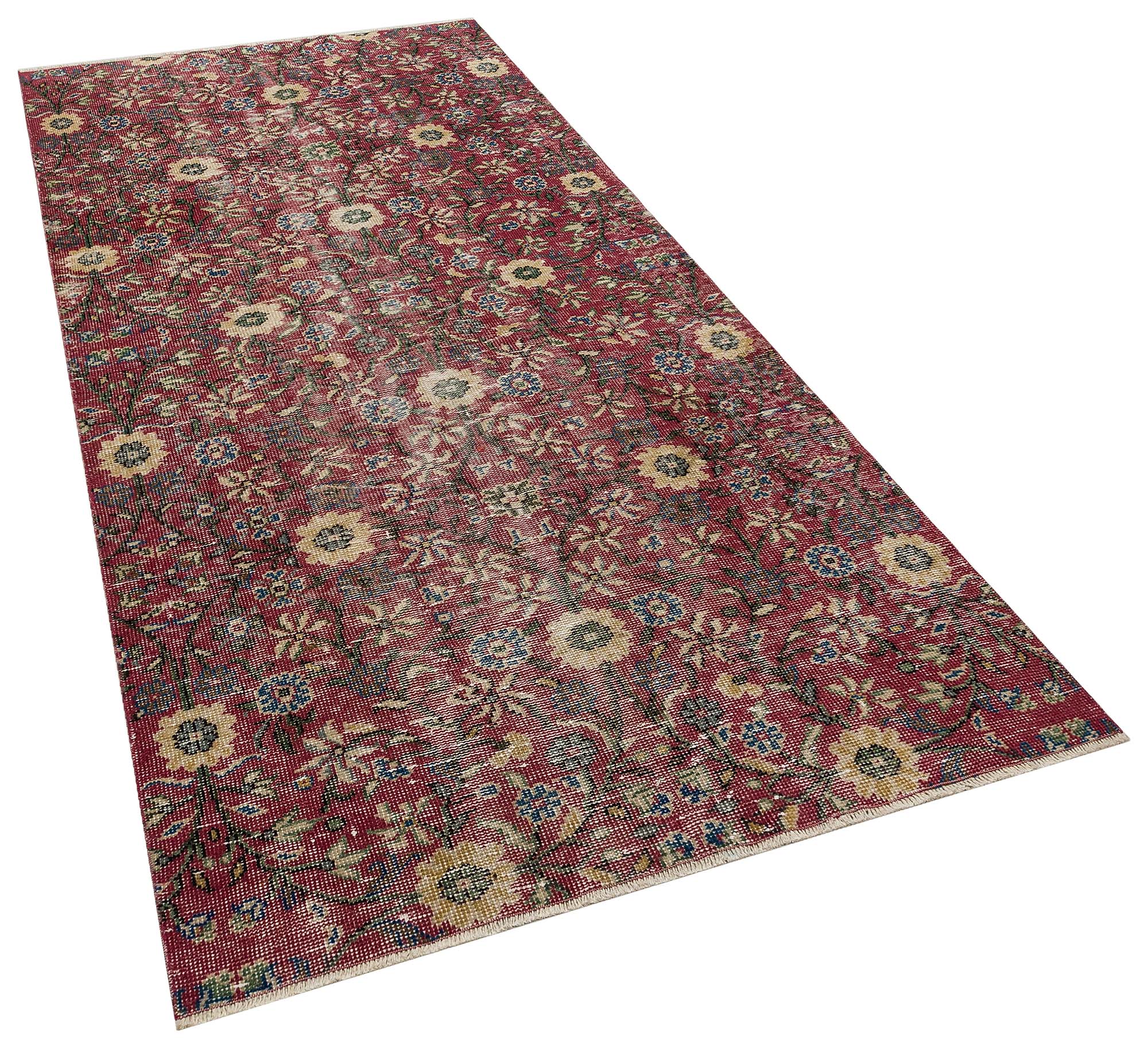 Unique Vintage Distressed Rug, Handmade rug, wool & cotton wool/weave, size 134 × 282 cm, from Gaziantep, SKU 10394
