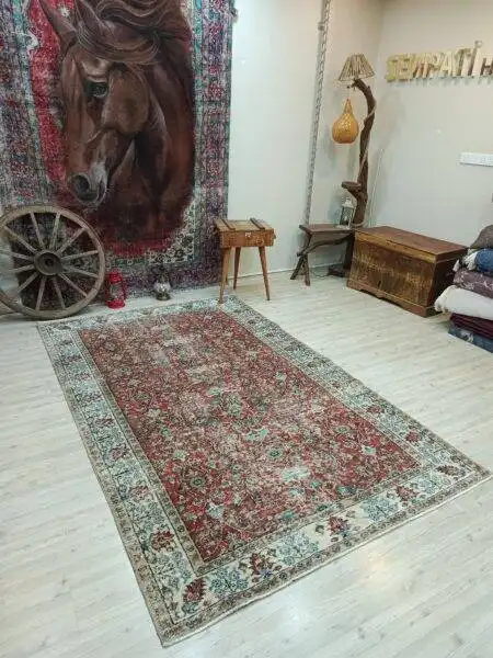 Wool Distressed Rug, Handmade rug, cotton wool/weave, size 164 × 265 cm, from Milas, SKU 10841