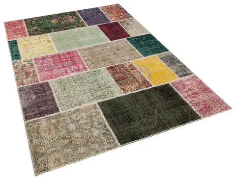 Century-Old Antique-Style Patchwork Rug, Handmade rug, wool & silk wool/weave, size 160 × 230 cm, from Ladik, SKU 5866