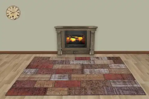 Patchwork-Style Distressed Rug, Handmade rug, wool wool/weave, size 170 × 240 cm, from Manisa, SKU 5561