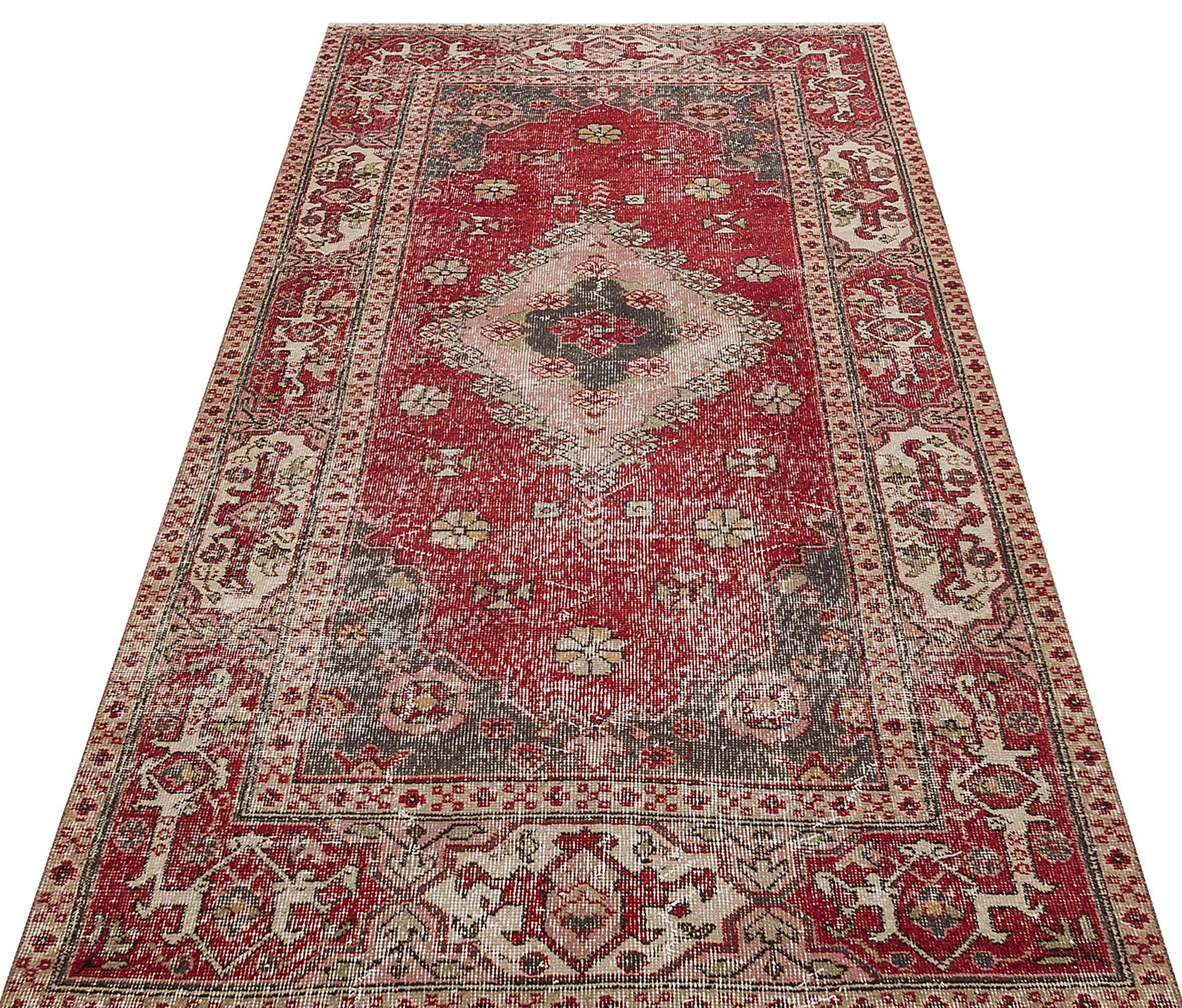 Vintage Hand-Woven Wool Rug, Handmade rug, cotton wool/weave, size 121 × 242 cm, from Ladik, SKU 9858