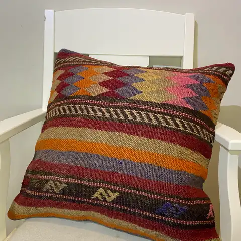 Hand-Woven Pillowcase, Kilim rug, wool wool/weave, size 50 × 50 cm, from Konya, SKU 290