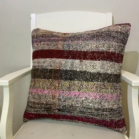 Hand-Woven Pillowcase, Kilim rug, wool & silk wool/weave, size 50 × 50 cm, from Konya, SKU 339