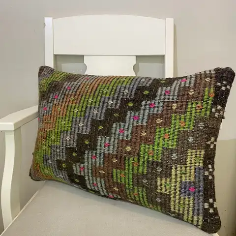 Handwoven Pillowcase, Kilim rug, wool & cotton wool/weave, size 40 × 60 cm, from Milas, SKU 412