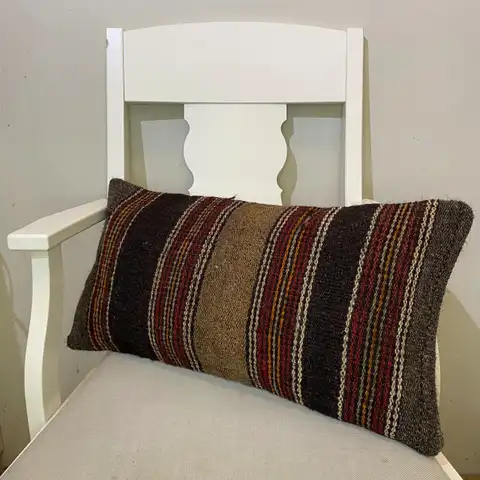 Hand-Woven Patchwork Pillowcase, Kilim rug, wool, cotton & silk wool/weave, size 30 × 60 cm, from Yahyalı, SKU 601