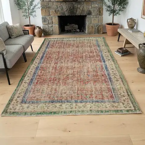 100% Wool Hand-Woven Vintage Rug, Handmade rug, wool & cotton wool/weave, size 196 × 307 cm, from Anatolia, SKU 10820