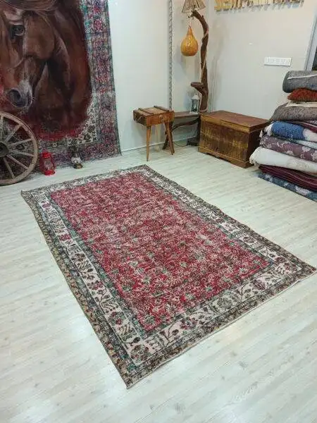 Vintage Hand-Woven Wool Rug, Vintage rug, silk wool/weave, size 161 × 265 cm, from Antalya, SKU 10836
