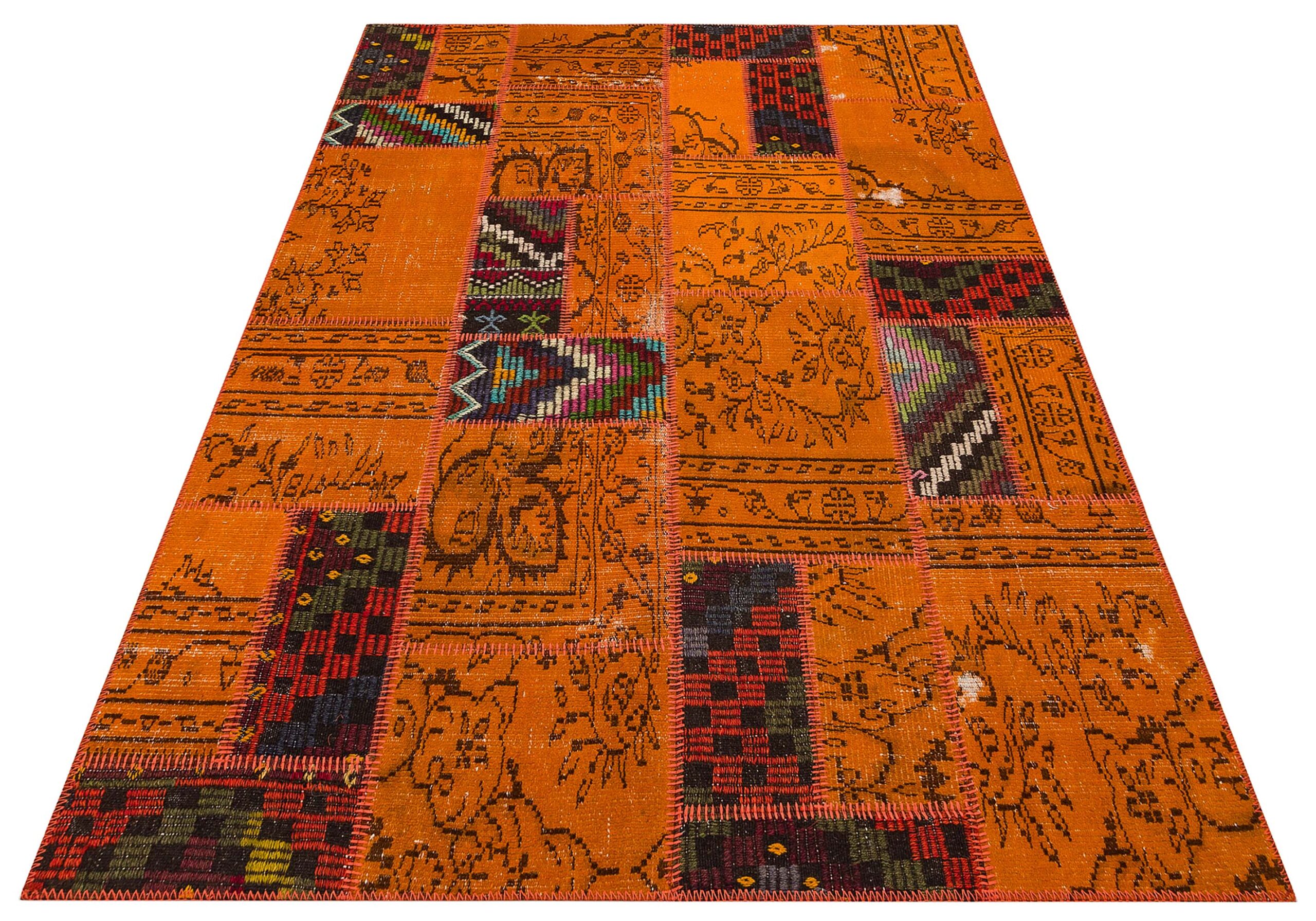 Handmade Vintage-Style Wool Patchwork Rug, Handmade rug, cotton wool/weave, size 160 × 230 cm, from Konya, SKU 6284