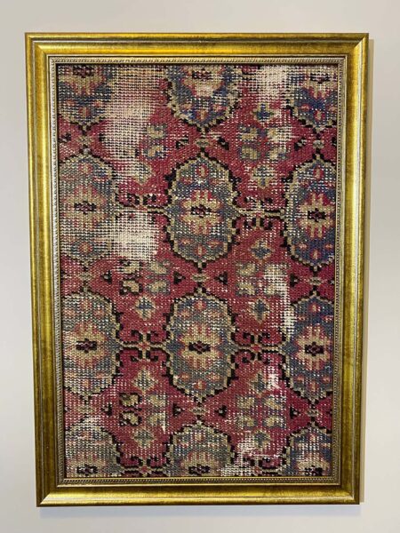 Historical Touch Wool Art Panel, Paintings rug, silk wool/weave, size 50 × 70 cm, from Bergama, SKU T060