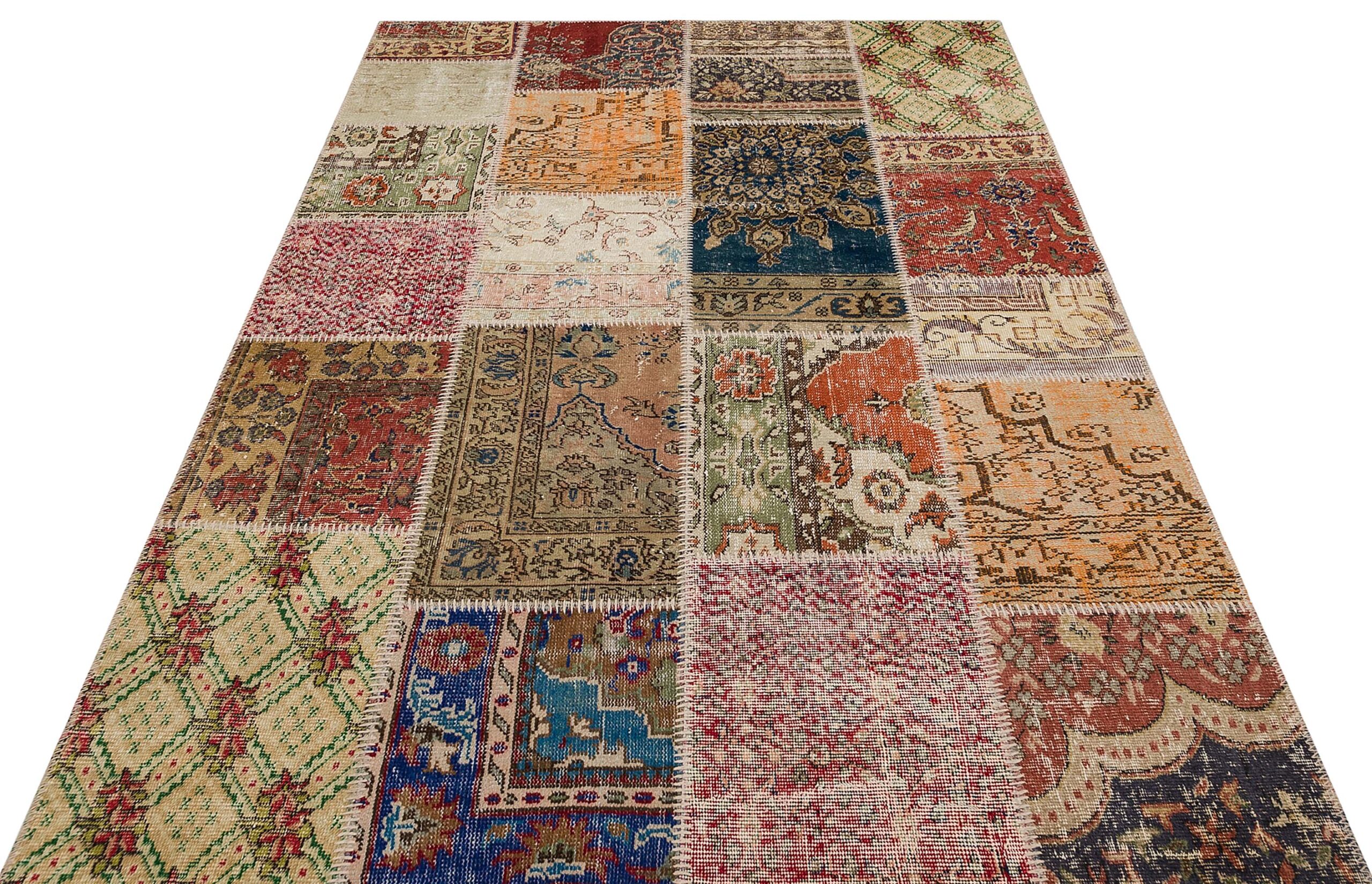 Hand-Woven Patchwork Rug, Handmade rug, silk wool/weave, size 160 × 230 cm, from Milas, SKU 6256