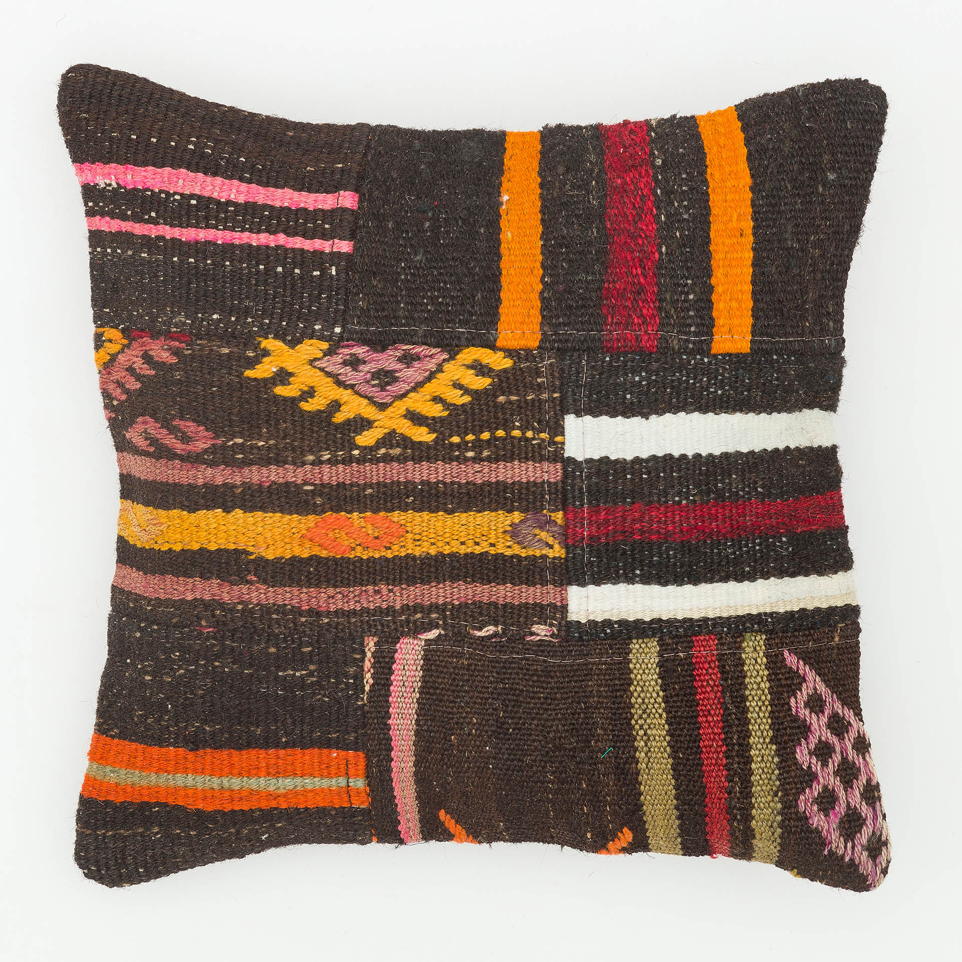 Hand-Woven Pillowcase, Kilim rug, wool & cotton wool/weave, size 40 × 40 cm, from Bursa, SKU 13728