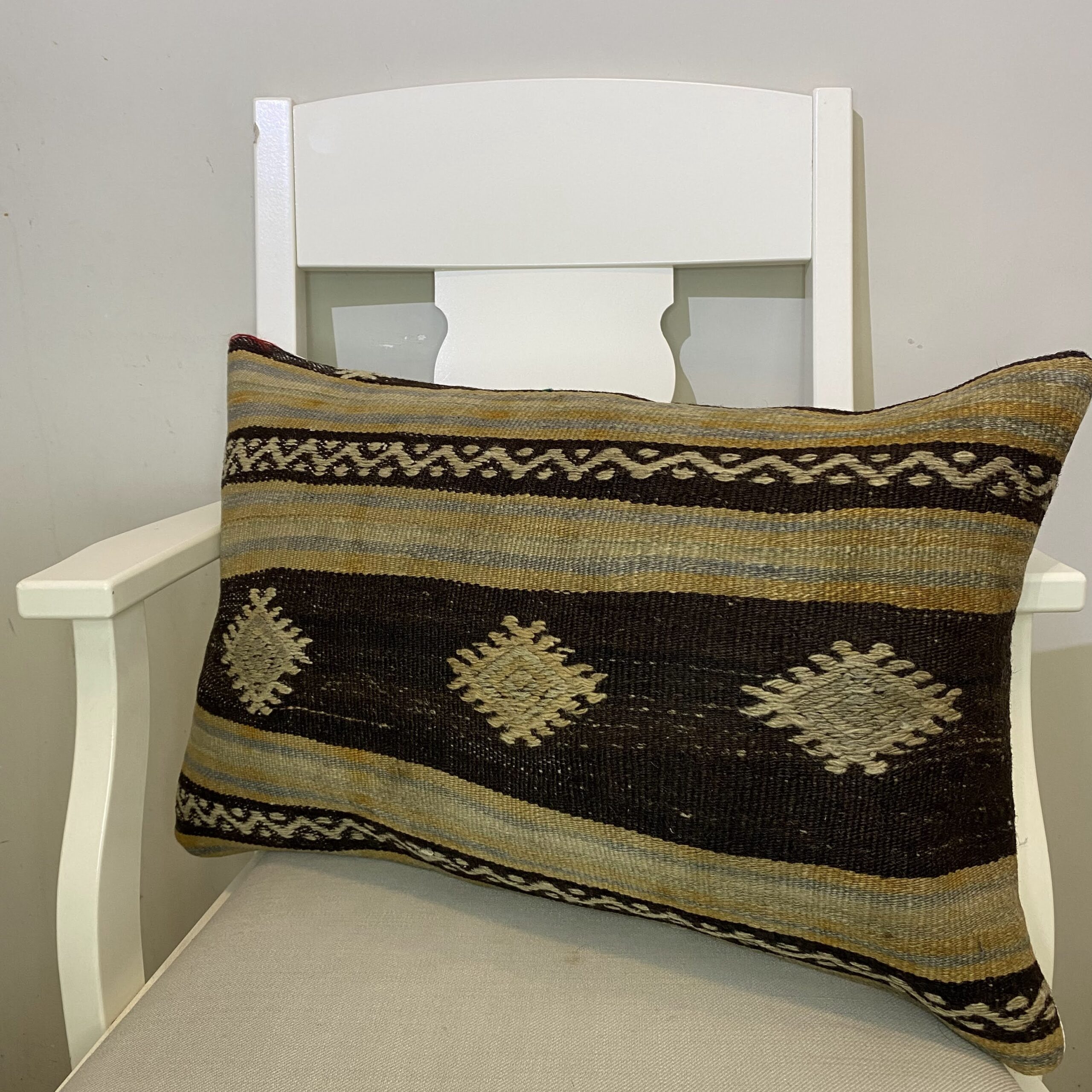 Hand-Woven Patchwork Pillowcase, Pillowcases rug, wool & cotton wool/weave, size 40 × 60 cm, from Gördes, SKU 483